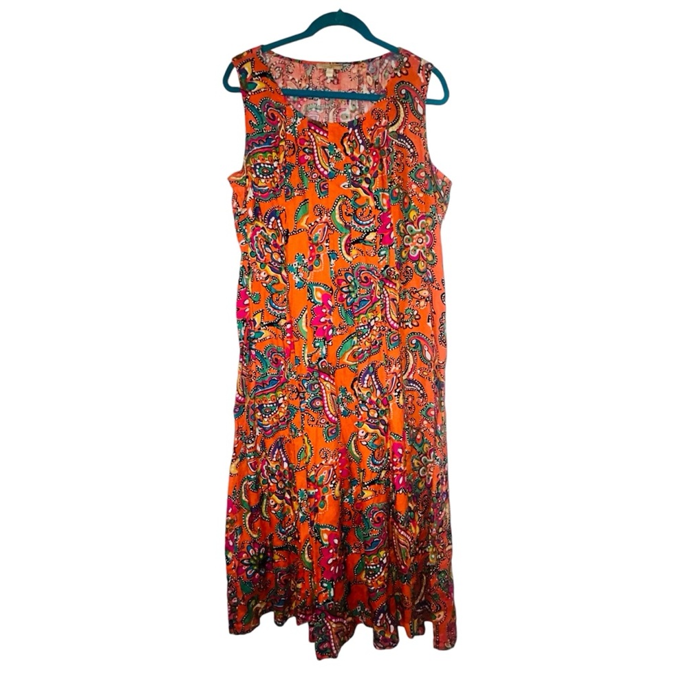 CHOICES Linen Orange Sunset Multicolor Sundress Festival Beach Maxi Plus B2